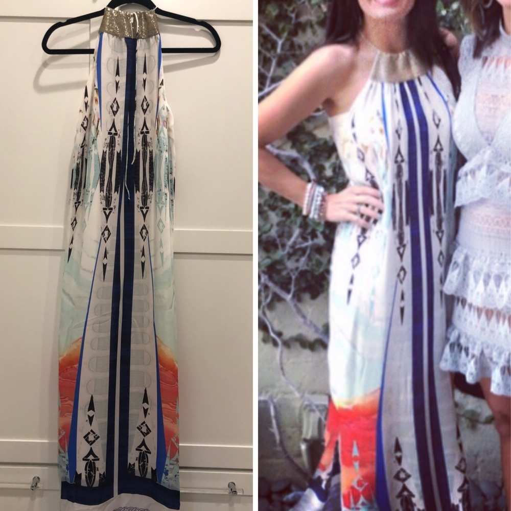 Silk maxi dress with neck detail